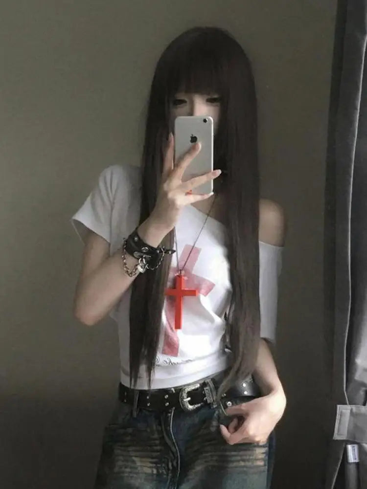 Fallen Faith Off-Shoulder T-Shirt Shoptery