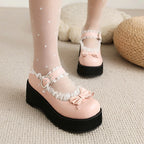 Jirai Kei Pink Lace Ruffle Bow Platform Mary Jane Shoes Sizes 31–48 Shoptery
