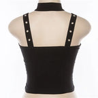 Visual Kei Cross Chain Zip Lace-Up Cutout Crop Tank Top Shoptery