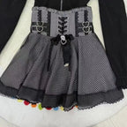 Jirai Kei Gingham Lace-Up Corset Dress with Off-Shoulder Lace Blouse Only skirt Shoptery