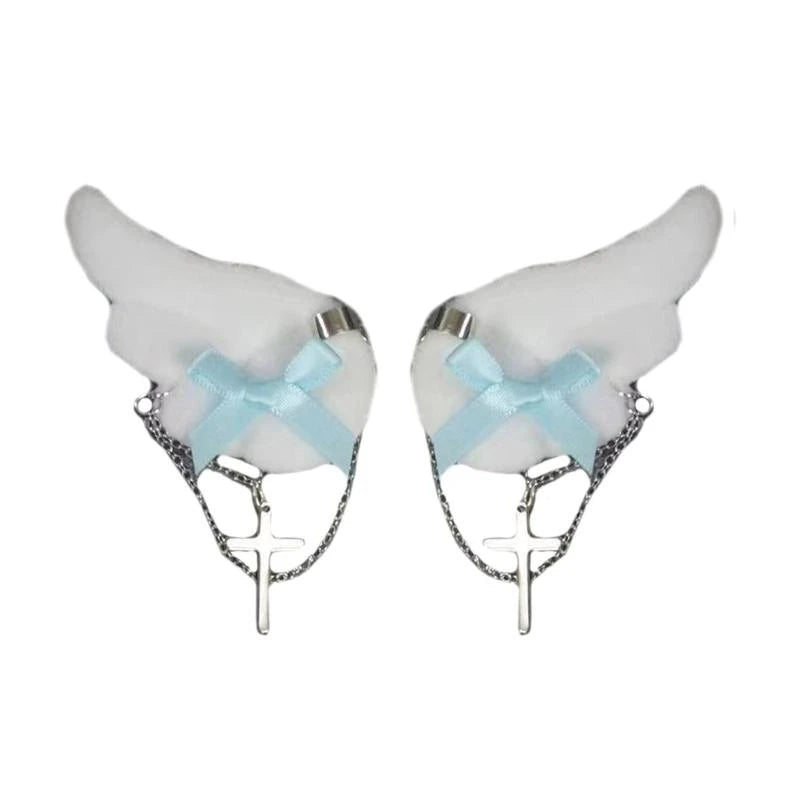 Fairy Kei Angel Wing Cross Chain Hair Clip Accessory Blue China Mainland Shoptery
