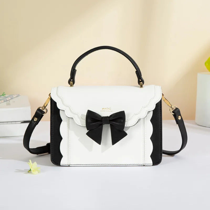 Jirai Kei Scallop Bow Crossbody Handbag in Pink & Cream black Shoptery