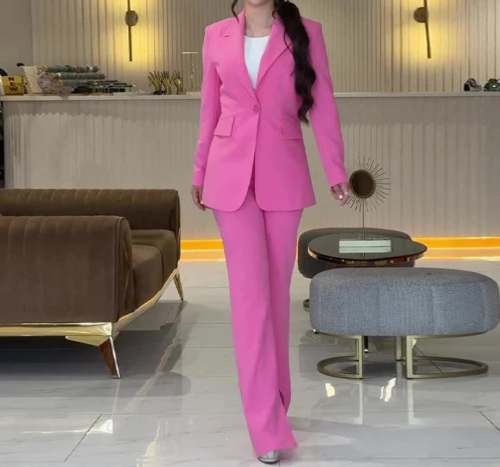 Women's Solid Color Lapel Suit Temperament Commuting Pants Set