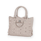 Jirai Kei Quilted Pearl Bow Ruffle Tote Bag in Ivory White pink Shoptery