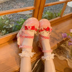 Fairy Kei Sweet Lace Bow Heart Platform Mary Jane Shoes Red Shoptery