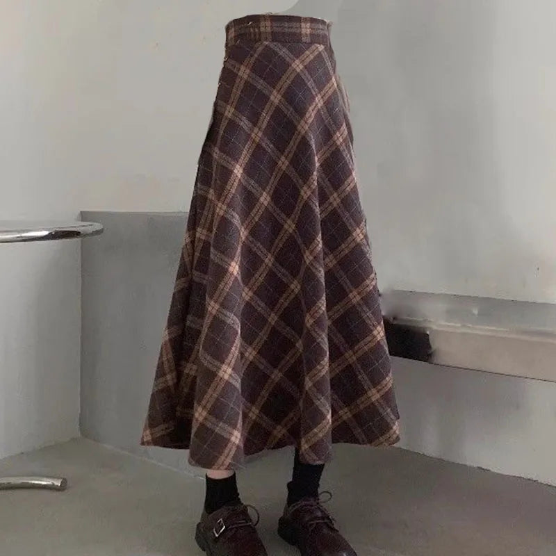 Mori Kei Cable Knit Cardigan & Plaid Skirt Set with Bow Details Coffee Skirt Shoptery