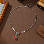 Visual Kei Baroque Filigree Red Crystal Pendant Necklace Shoptery