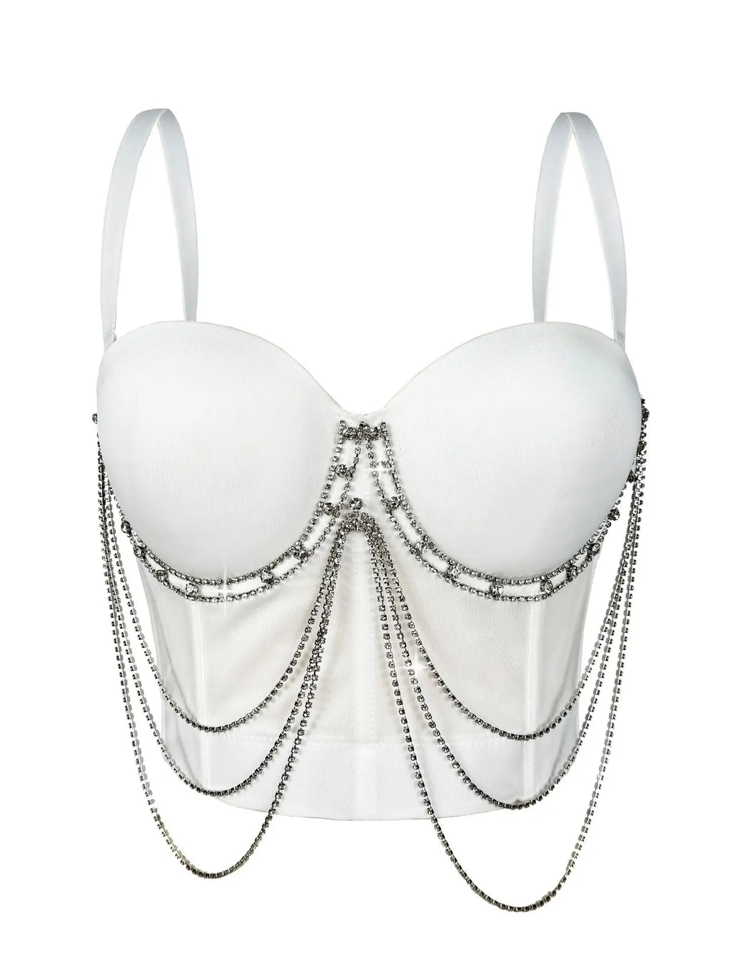Visual Kei Crystal Chain Draped Bustier Corset Crop Top WHITE Shoptery