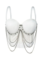 Visual Kei Crystal Chain Draped Bustier Corset Crop Top WHITE Shoptery