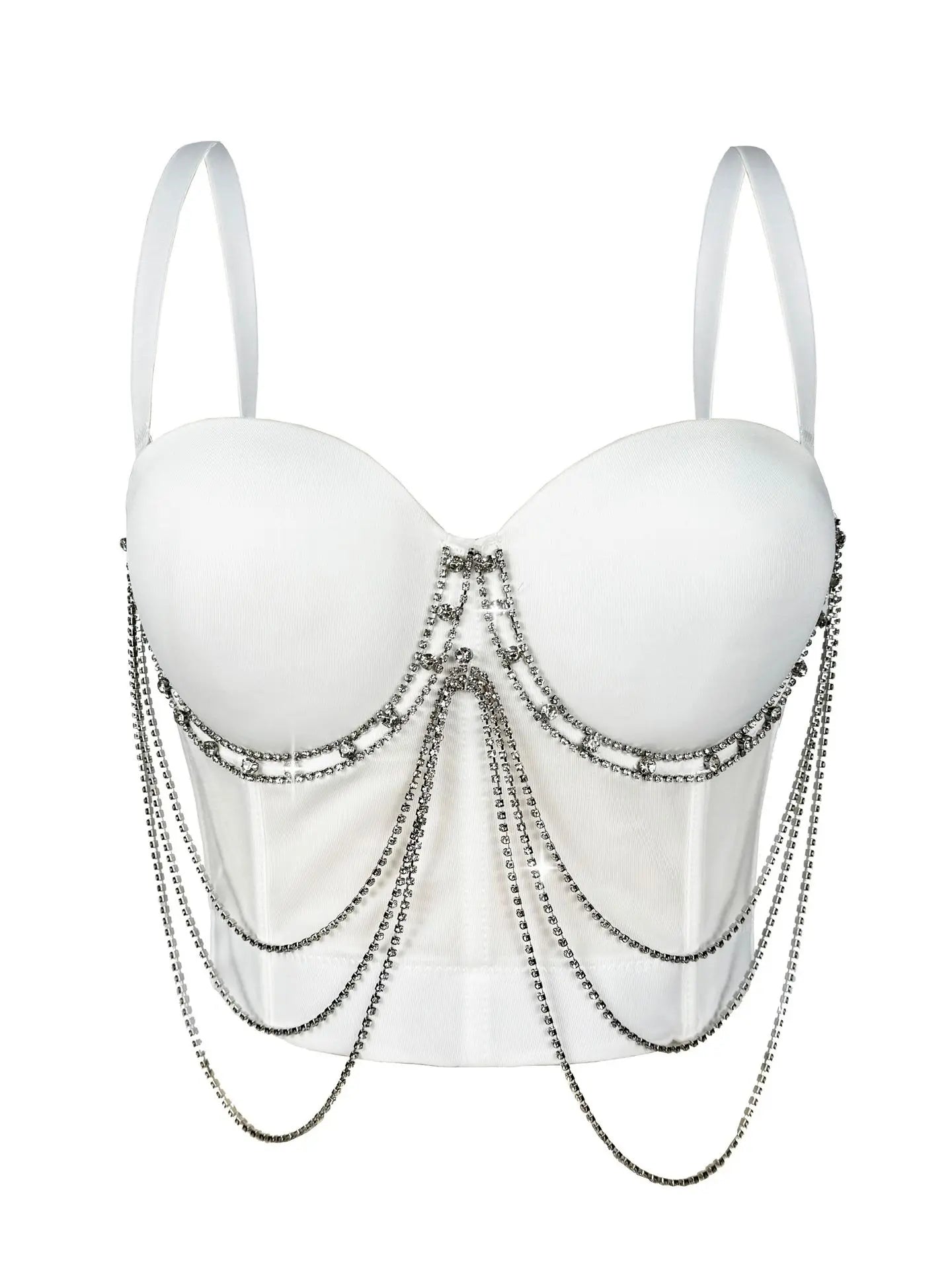 Visual Kei Crystal Chain Draped Bustier Corset Crop Top WHITE Shoptery