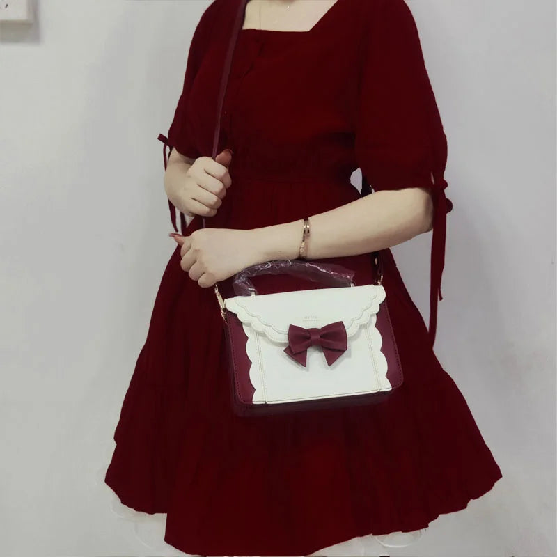 Jirai Kei Scallop Bow Crossbody Handbag in Pink & Cream Shoptery