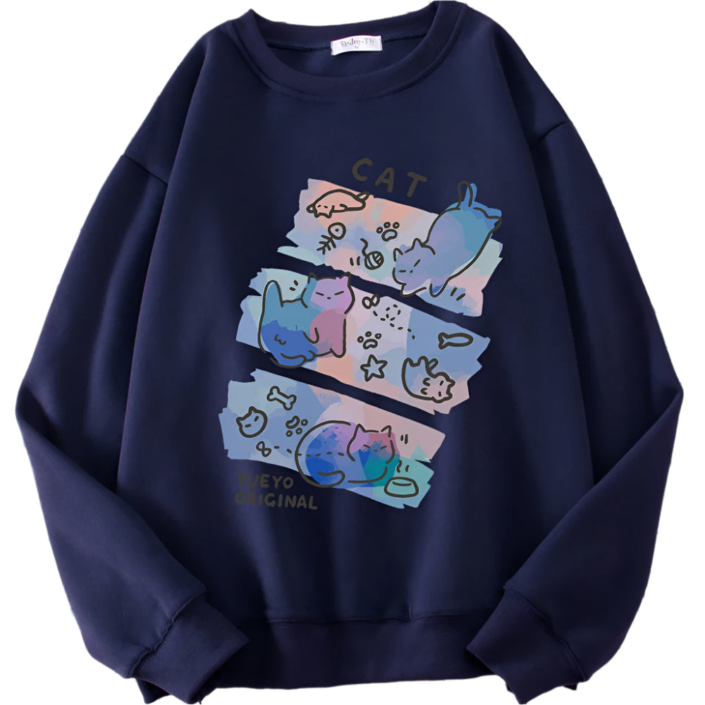 Pastel Meow Mix Kawaii Sweatshirt Dark Blue Shoptery