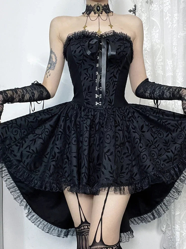 Visual Kei Gothic Lace Corset Dress with Gloves & Choker Set Secondary image