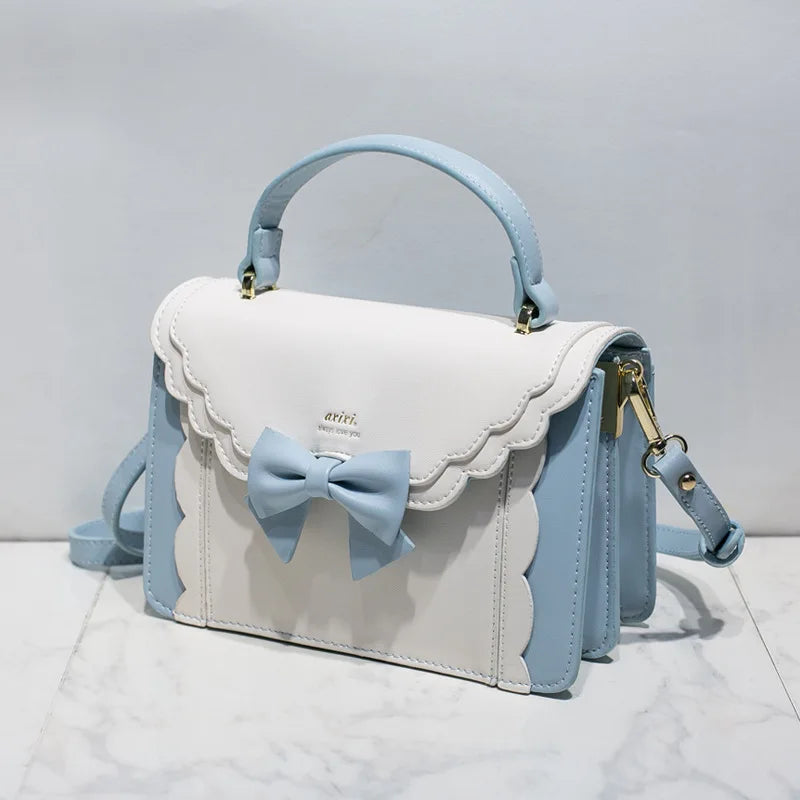 Jirai Kei Scallop Bow Crossbody Handbag in Pink & Cream Blue Shoptery