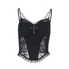 Visual Kei Gothic Cross Lace Corset Camisole Set with Arm Warmers Black Shoptery