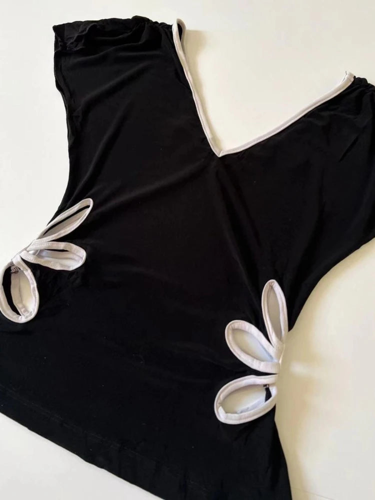 Petal Cutout V-Neck Aesthetic Top Shoptery