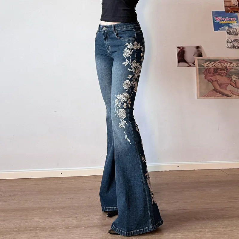 Petal Trail Embroidered Jeans Shoptery