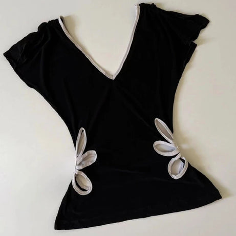 Petal Cutout V-Neck Aesthetic Top Shoptery