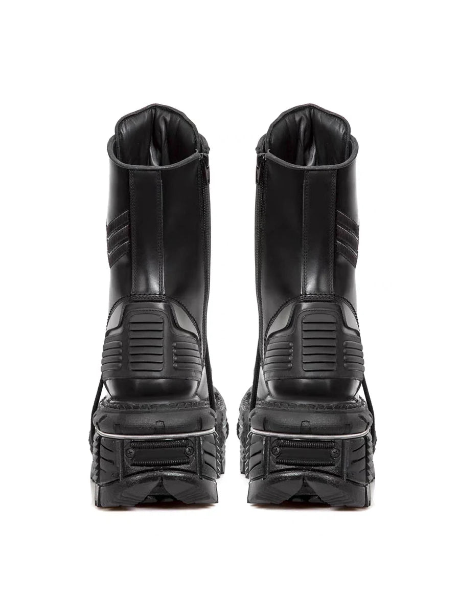 Visual Kei Heavy Platform Combat Boots with Industrial Metal Hardware Shoptery