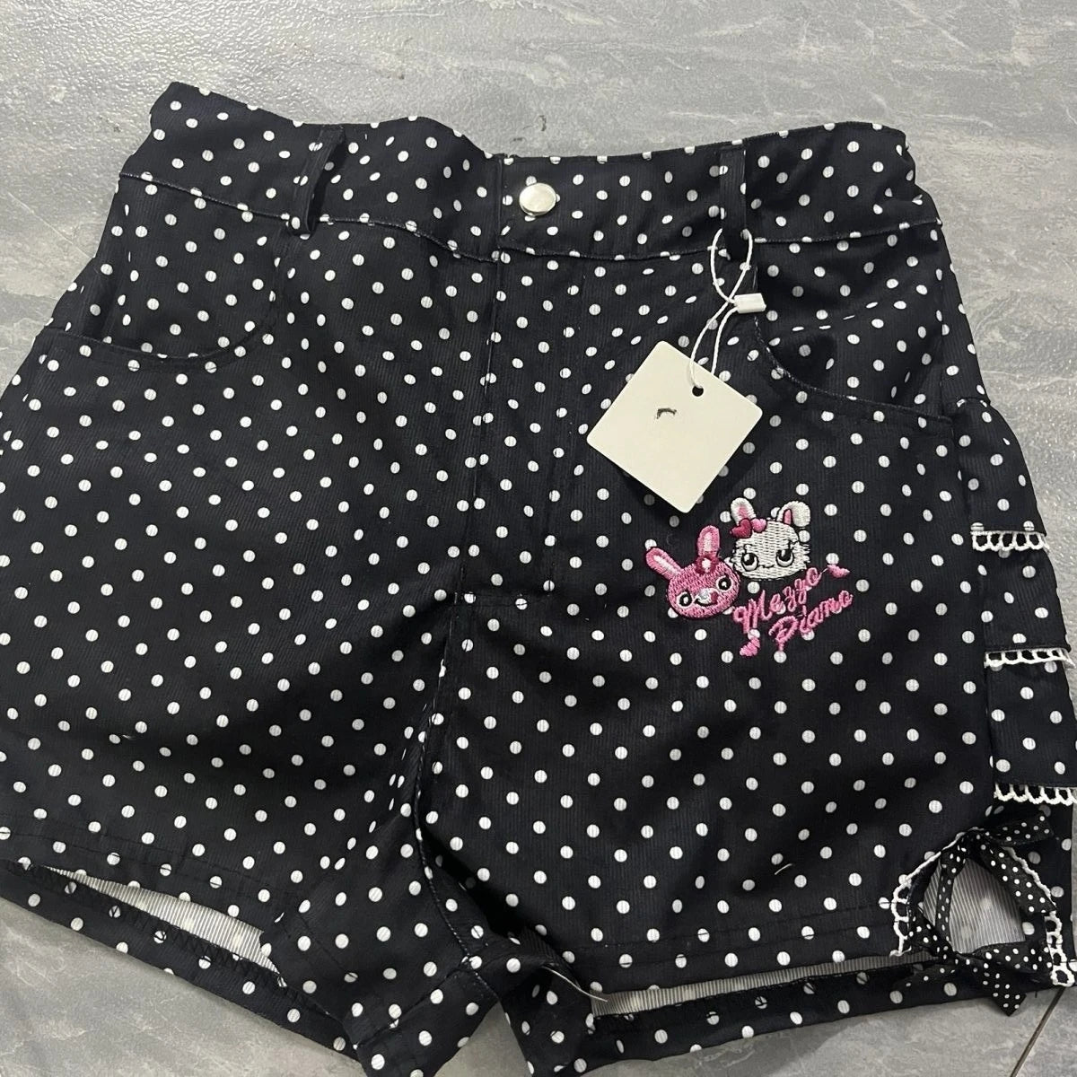 Fairy Kei Hello Piano Polka Dot Bow Shorts black Shoptery