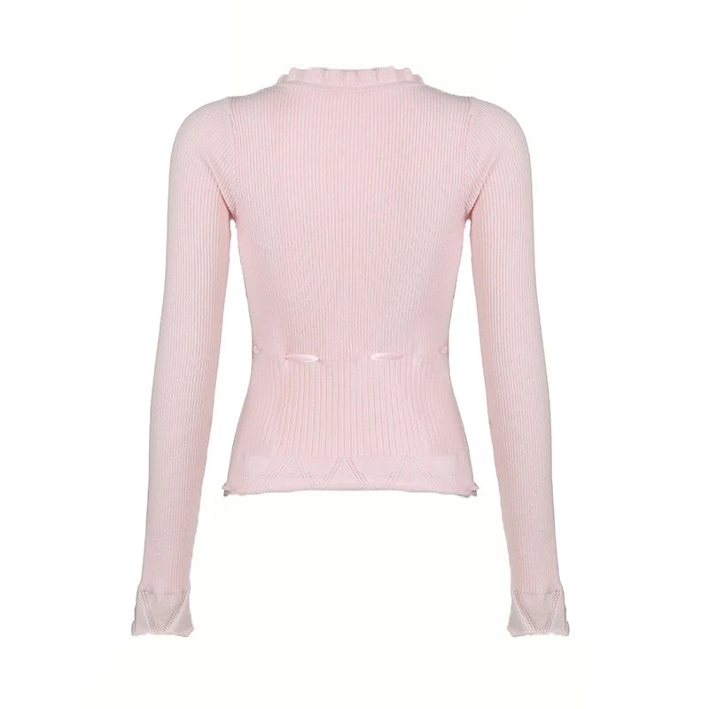 Coquette Sweet Bow Ribbed Cardigan Shoptery