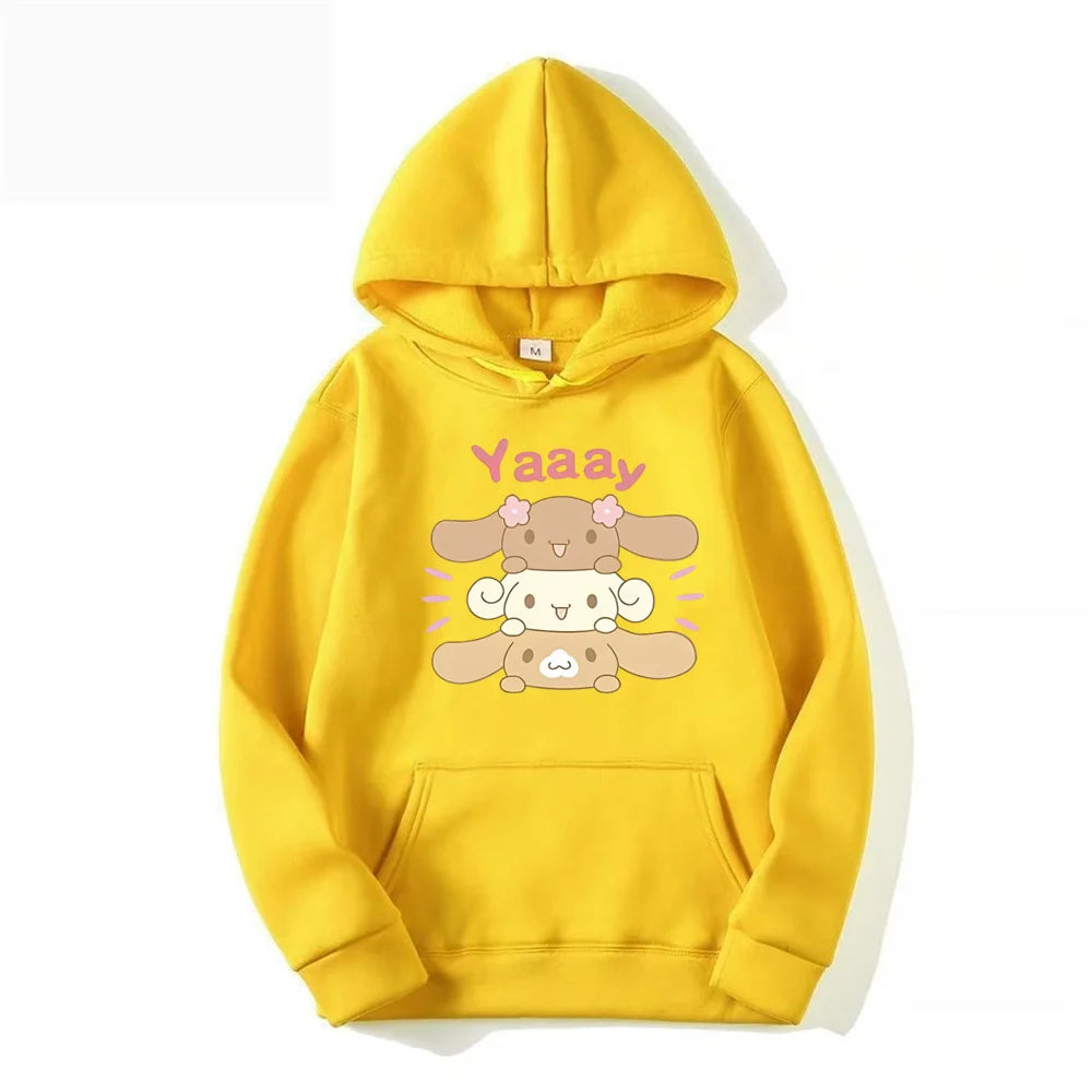 Kawaii Bunny Stack Hoodie Yellow Shoptery