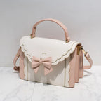 Jirai Kei Scallop Bow Crossbody Handbag in Pink & Cream Shoptery