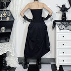 Visual Kei Black Lace Bustier & Layered Ruffle High-Low Skirt Set Shoptery