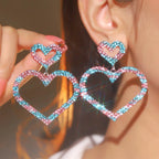 Jirai Kei Double Heart Glitter Drop Earrings in Hot Pink LDE07-3 Shoptery