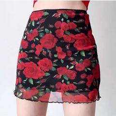 Coquette Crimson Bloom Sheer Skirt Shoptery