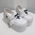 Menhera White Platform Loafers with Cross and Bow Details WHITE Shoptery