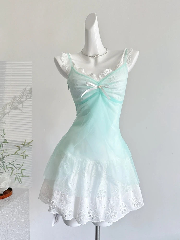 Mermaidcore Seafoam Coquette Ruffle Angel Dress 2 Piece Set Shoptery