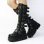 Visual Kei White Platform Knee-High Buckle Strap Boots black Shoptery