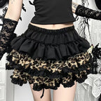 Gyaru Leopard Print Tiered Ruffle Mini Skirt Shoptery