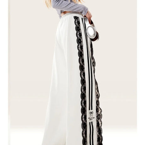 Ribbon Edgy Lace Track Pants Shoptery