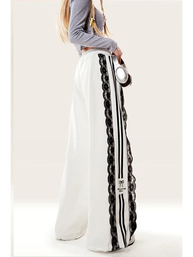 Ribbon Edgy Lace Track Pants Shoptery