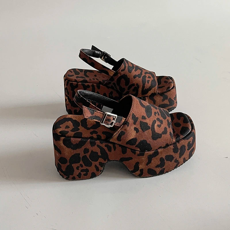 Wild Prowl Leopard Chunky Aesthetic Sandals Leopard Shoptery