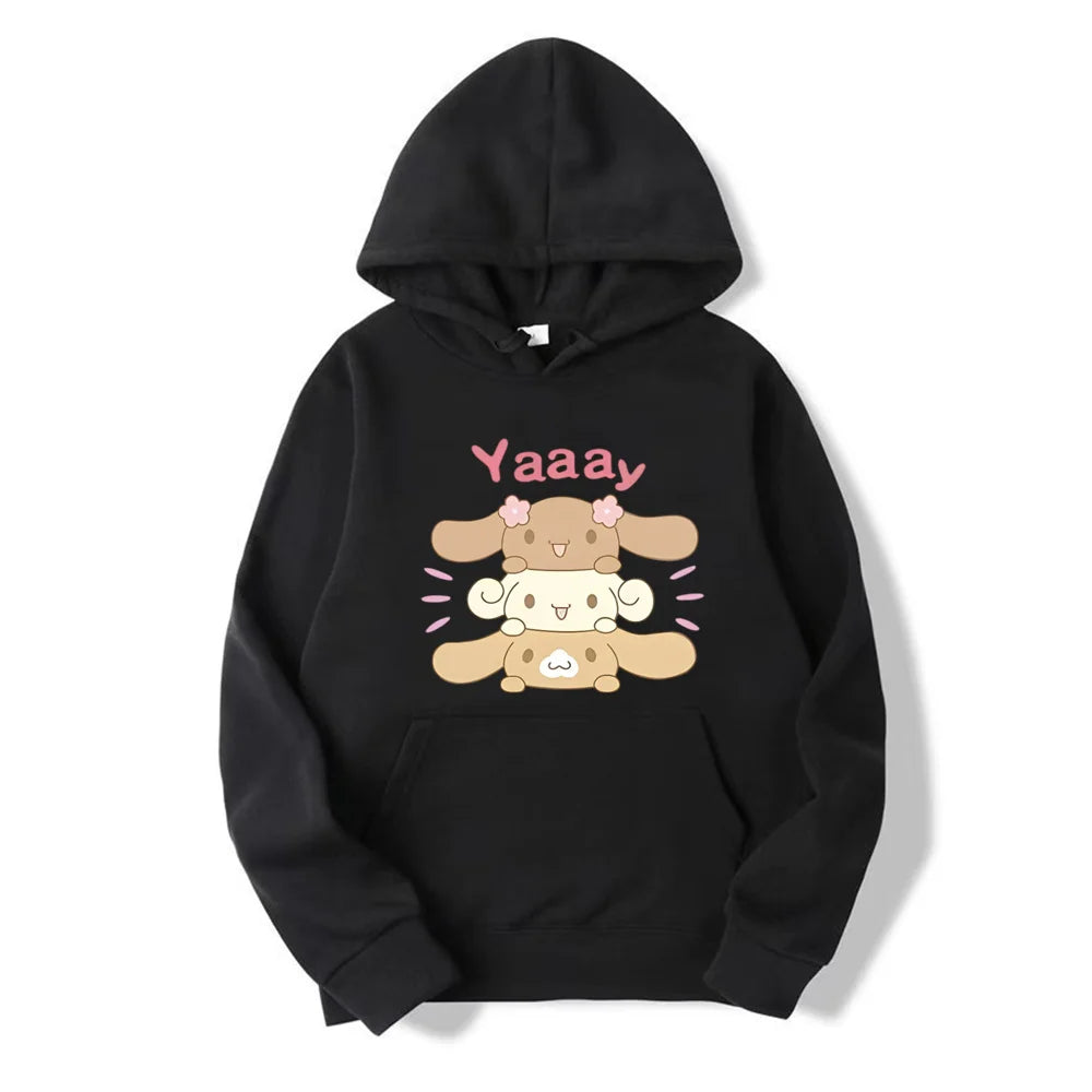 Kawaii Bunny Stack Hoodie Black Shoptery