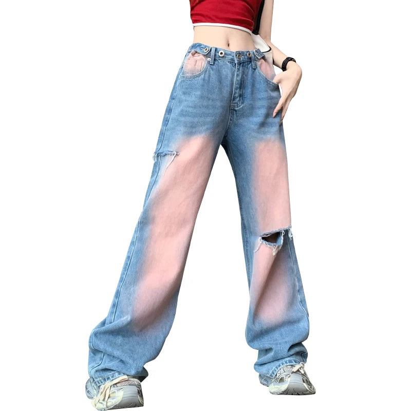 Jeans largos rasgados Y2K de cintura alta