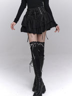 Visual Kei Cross Emblem Lace-Up Layered Ruffle Mini Skirt Shoptery