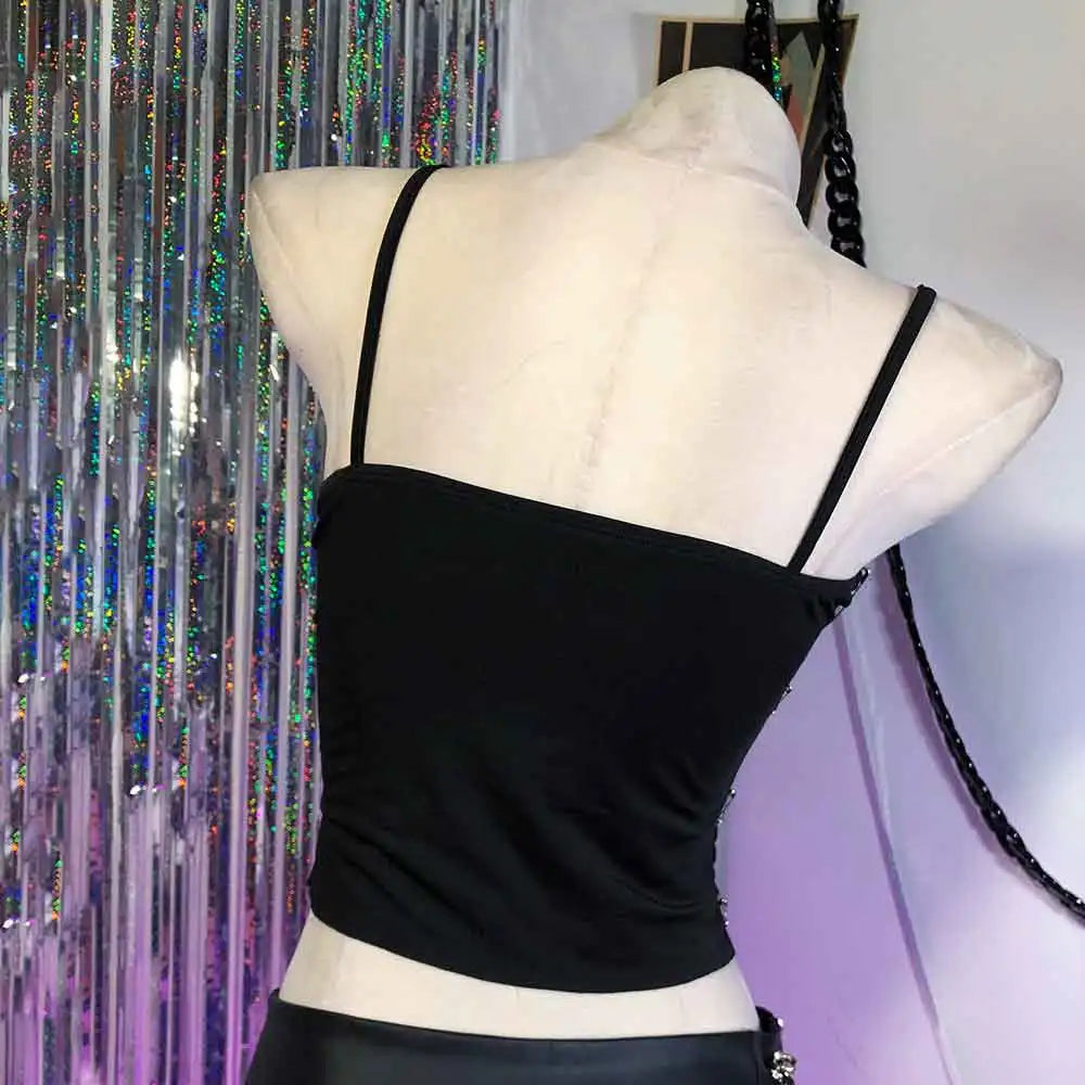 Visual Kei Skull Safety Pin Cut-Out Cage Crop Top Color 2 Shoptery