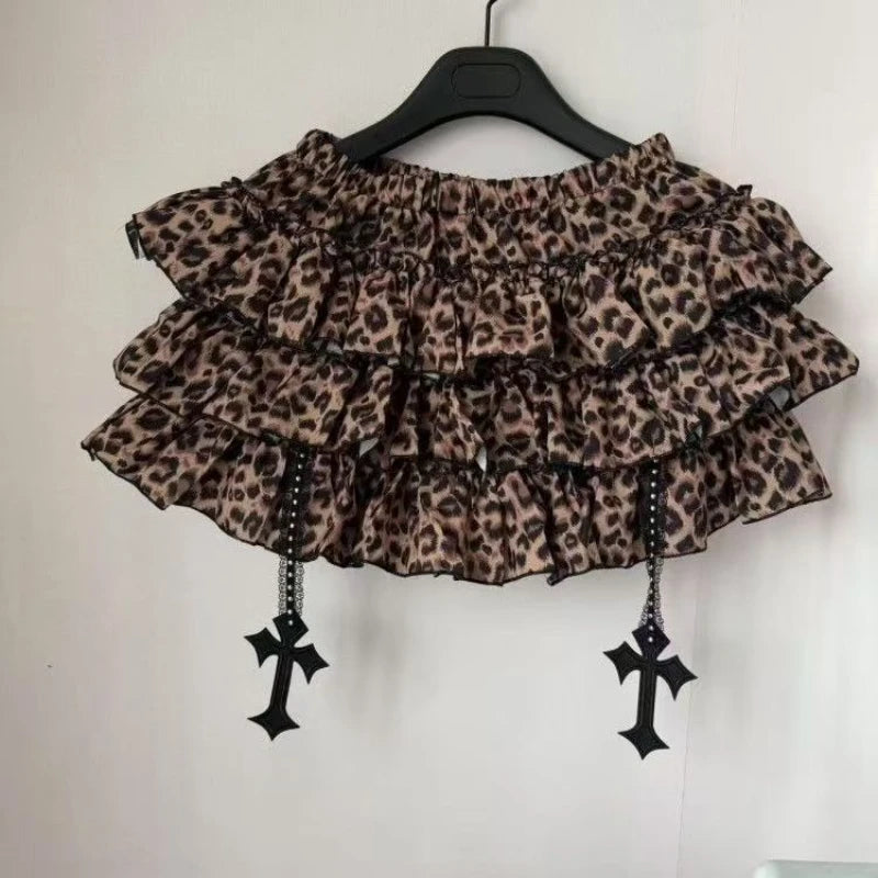 Jirai Kei Gothic Cross Charm Ruffle Bloomers Mini Skirt Beige Shoptery