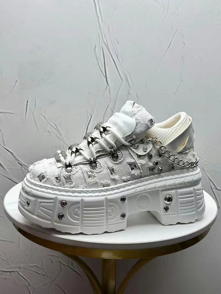 Visual Kei Studded Chain Platform Chunky Sneakers Shoptery