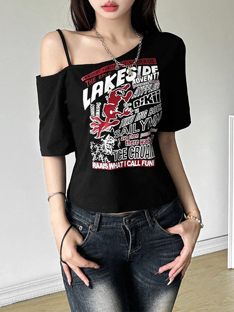 Alt Lakeside Chaos Cold Shoulder T-Shirt Shoptery