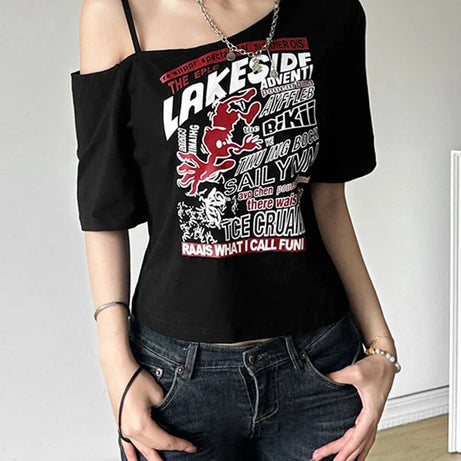 Alt Lakeside Chaos Cold Shoulder T-Shirt Shoptery