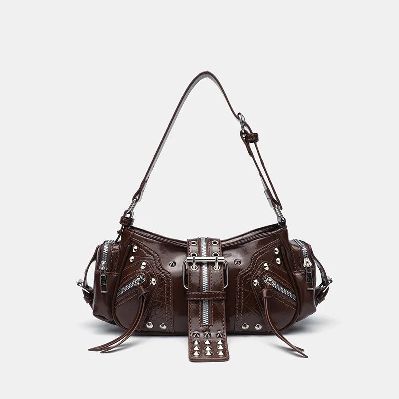 Riot Buckle Studded Shoulder Bag Coffee Shoptery