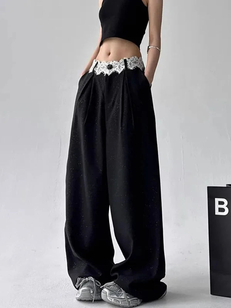 Y2k Noir Lace Peekaboo Edgy Pants Black Shoptery