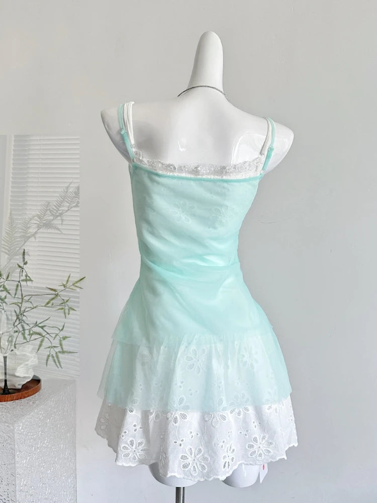 Mermaidcore Seafoam Coquette Ruffle Angel Dress Shoptery