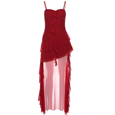 Celestial Drift Tiered Coquette Dress Red Shoptery
