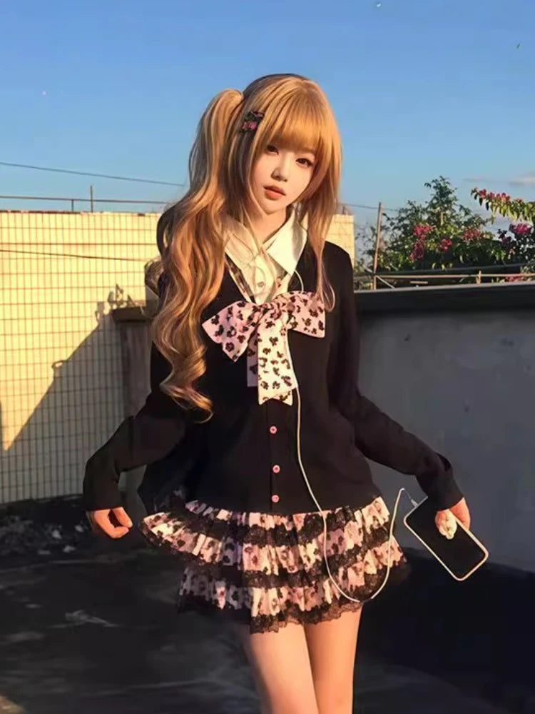 Jirai Kei Pink Leopard Lace Ruffle Mini Dress & Top Set 103 Sets Shoptery
